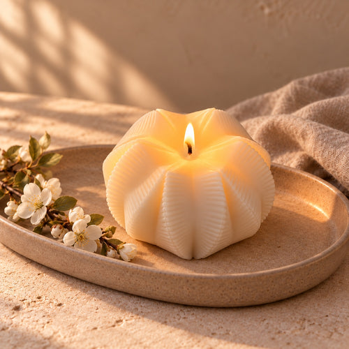 Lena kaars brandend, licht door de gegroefde panelen – 7th Candle