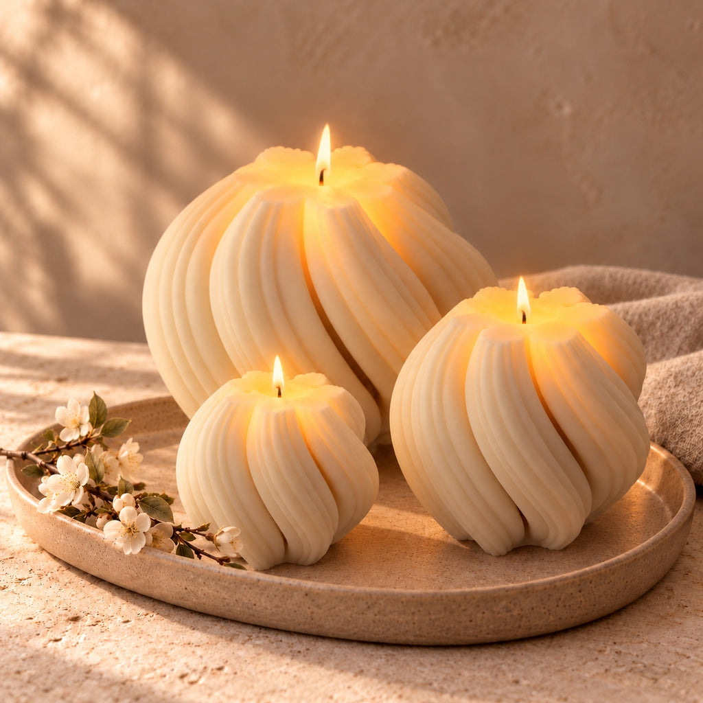 Stella gedraaide handgemaakte kaarsen brandend – 7th Candle